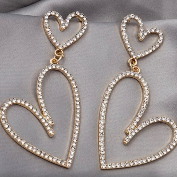 Cubic Zirconia Open Heart Open Dangle Earrings. - Picture 2 of 8